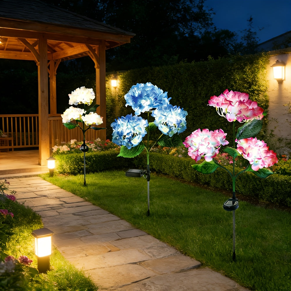 Outdoor Solar LED Light for Garden Decoration, Hydrangea Flower Design, Suitable for Pathways, Patios, and Lawns