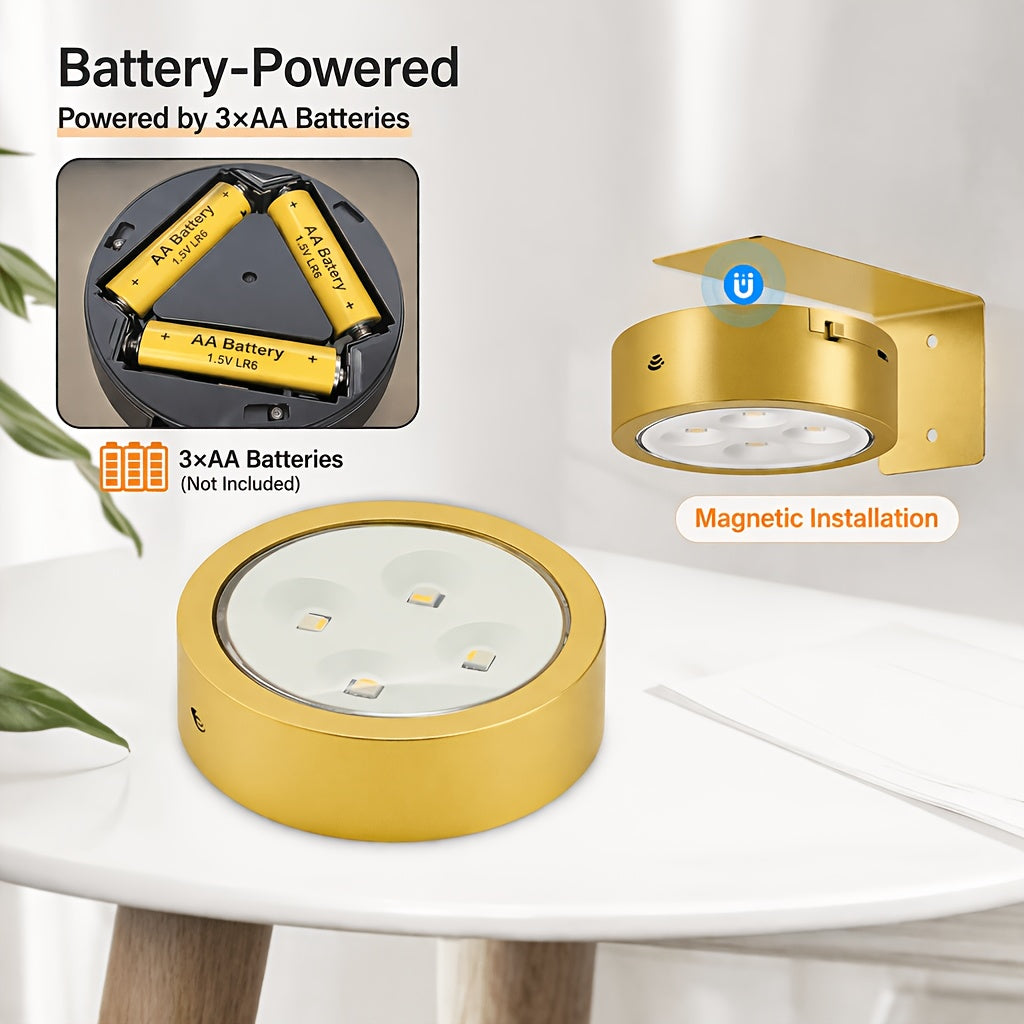 3Pcs Gold Magnetic LED Picture Light, Battery Powered Wireless Wall Lamp, Remote Control Dimmable Timing, 3 Lighting Modes, Art Spotlight for Photo Frame Gallery Decoration