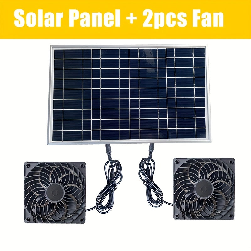 2-Pack Solar Fan Set, Outdoor Ventilation Exhaust Fan for RV, Chicken Coop, Greenhouse, Shed and Pet House, Battery-Free Design