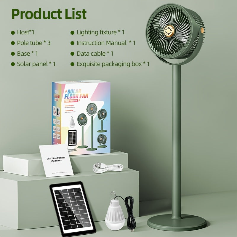USB Charging Home Standing Fan, Solar Standing Fan, Outdoor Solar Charging Electric Fan, Retractable Floor Fan, Long Lasting Durable Fan, Perfect for Home Living Room and Outdoor Camping