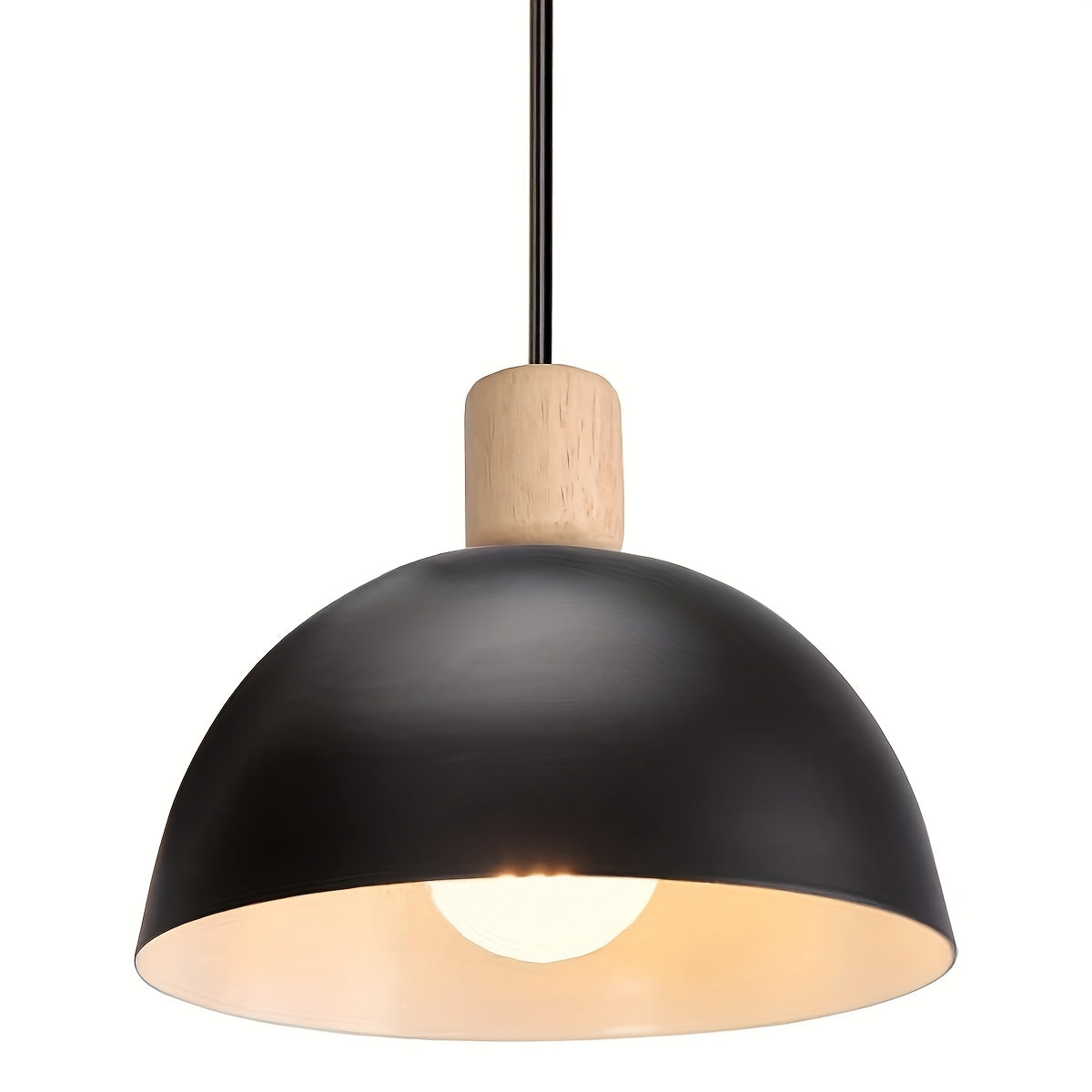 Semi-circular pendant light vintage round iron chandelier modern ceiling light metal wood hanging pendant light suitable for bedroom, dining room, kitchen, restaurant (bulb not included!!!)