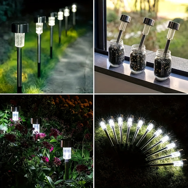 10-Piece Outdoor Stainless Steel Solar LED Light Set. Garden Decoration, IPX4 Waterproof Rating Solar Landscape Light. Suitable for Patio, Lawn, Walkway, Courtyard, Garden, Festivals, Parties, Gatherings