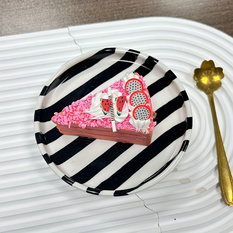1/2/4 Pcs Striped Ceramic Plate, Black & White Striped European Style Dessert Dish, Party Cake & Snack Tray, Home Breakfast & Dessert Plate, Bread Tray, Fruit & Snack Platter, Baking Dessert Plate