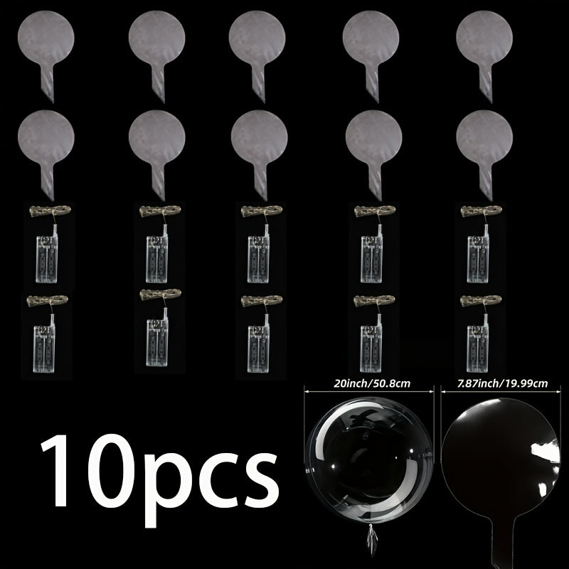 20pcs（10个气球+10个LED灯线）Bobo 气球带 LED 灯透明发光气球球用于婚礼生日装饰、毕业派个装饰，派个用品，适合婚礼、订婚、圣诞节、新年和情人节 - 电池供电 AA（不包含电池）