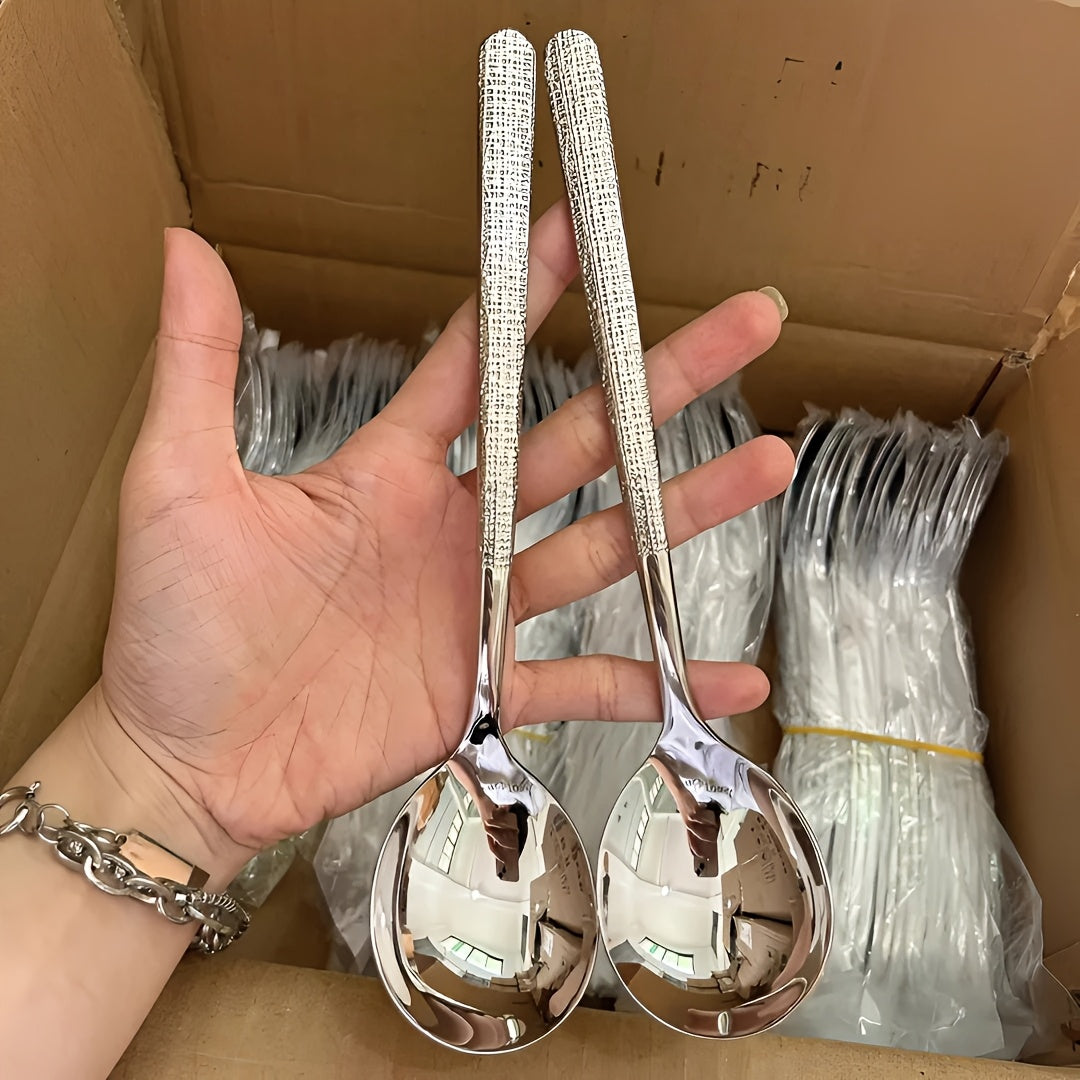 2 Pack Large Round Stainless Steel Ladle - Commercial & Home Kitchen Spoon, Large Serving Ladle with Heat-Resistant Short Handle, Drainage Holes for Easy Cleaning, Durable Stainless Steel Cutlery