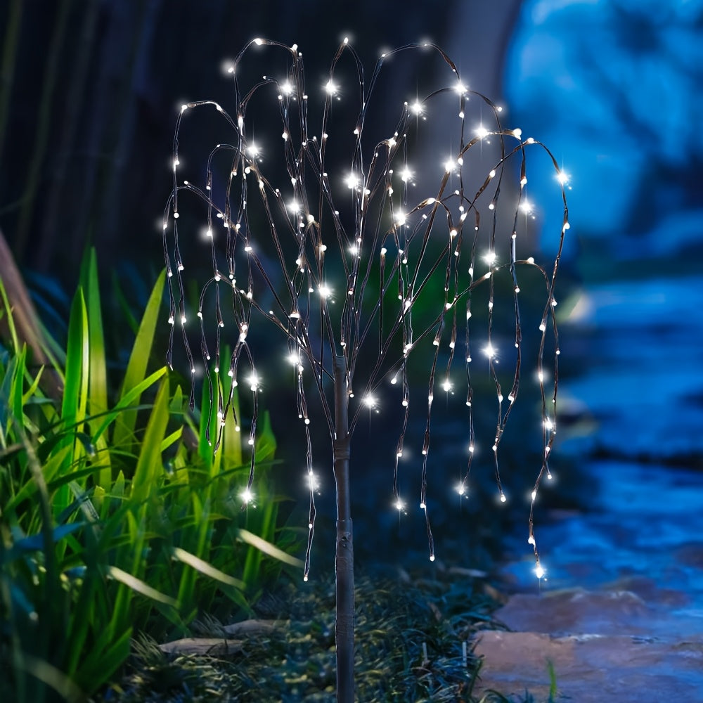 4.6-Foot 200 LED Solar Lighting Willow Tree, Illuminated Weeping Willow Tree Garden Pathway Light, 2 Lighting Modes, Home Courtyard Patio Party Wedding Christmas Holiday Decoration