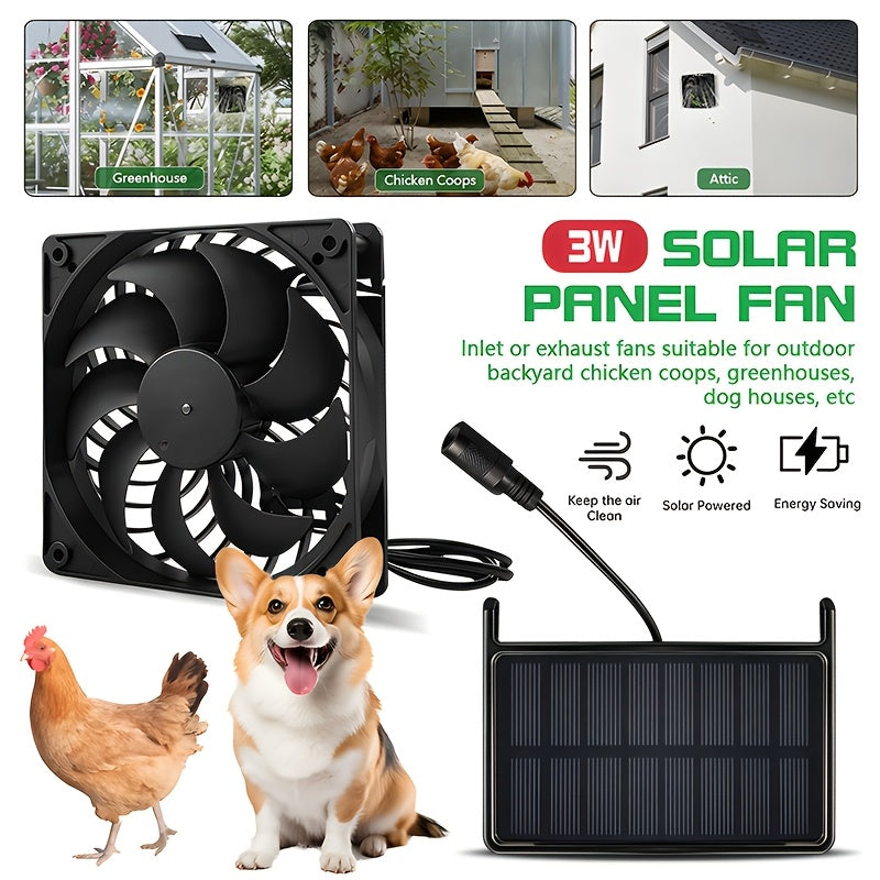 3W Solar Exhaust Fan, Detachable Solar Panel, No Battery Needed, Low Noise Bidirectional Ventilation System, Window Ventilation and Cooling for RVs, Chicken Coops, Greenhouses, Sheds and Pet Houses
