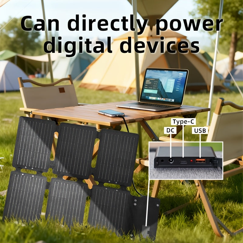 60W Portable Fast-Charging Solar Panel with USB - Compact and Easy to Carry, Suitable for Outdoor Camping and Hiking, Compatible with Phones, Laptops, Power Banks, Cars, and Boats