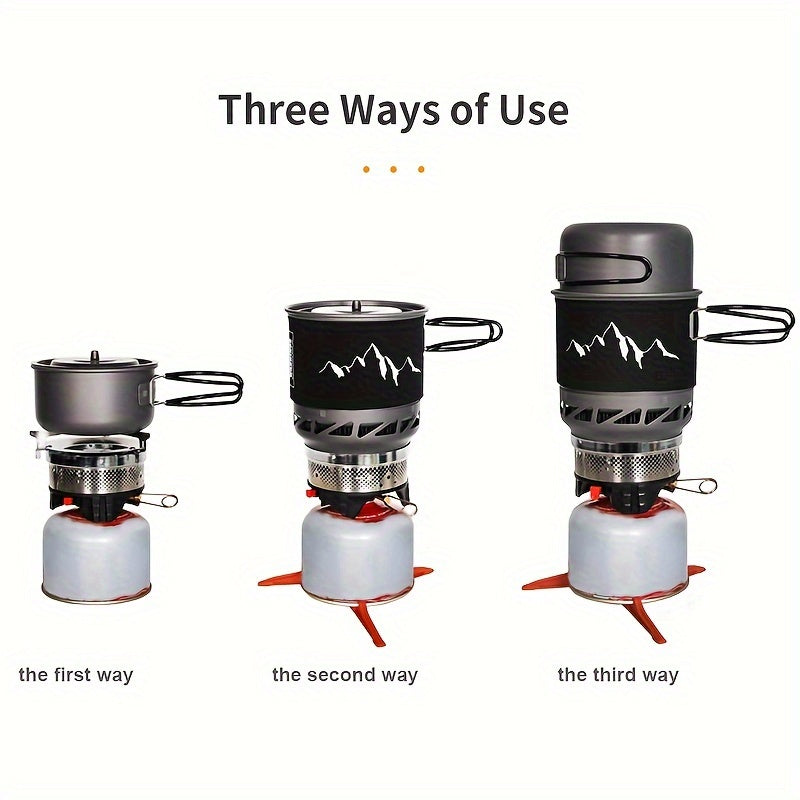 33.81OZ Portable Camping Cookware Set with Windproof Backpacking Stove & Bowl - Aluminum Alloy Burner Alpine Reactor Gas Stove Outdoor Propane Cooking Gear, Jet Burner Kit, Ideal for Hiking, Off-Road, Fishing, Hunting Trips and Emergency Situations/