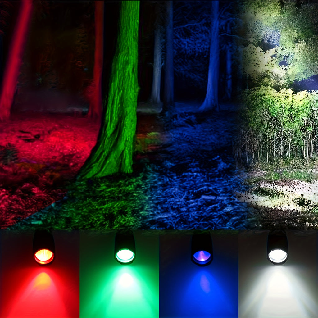 4-in-1 LED Aluminum Alloy Ultra-Bright Zoomable Outdoor Flashlight with 4 Light Sources, COB Side Emergency Light, Rechargeable High Lumen Tactical Flashlight, Ideal for Hiking, Hunting, Camping, Handheld Lighting, Fishing & Various Outdoor Activities