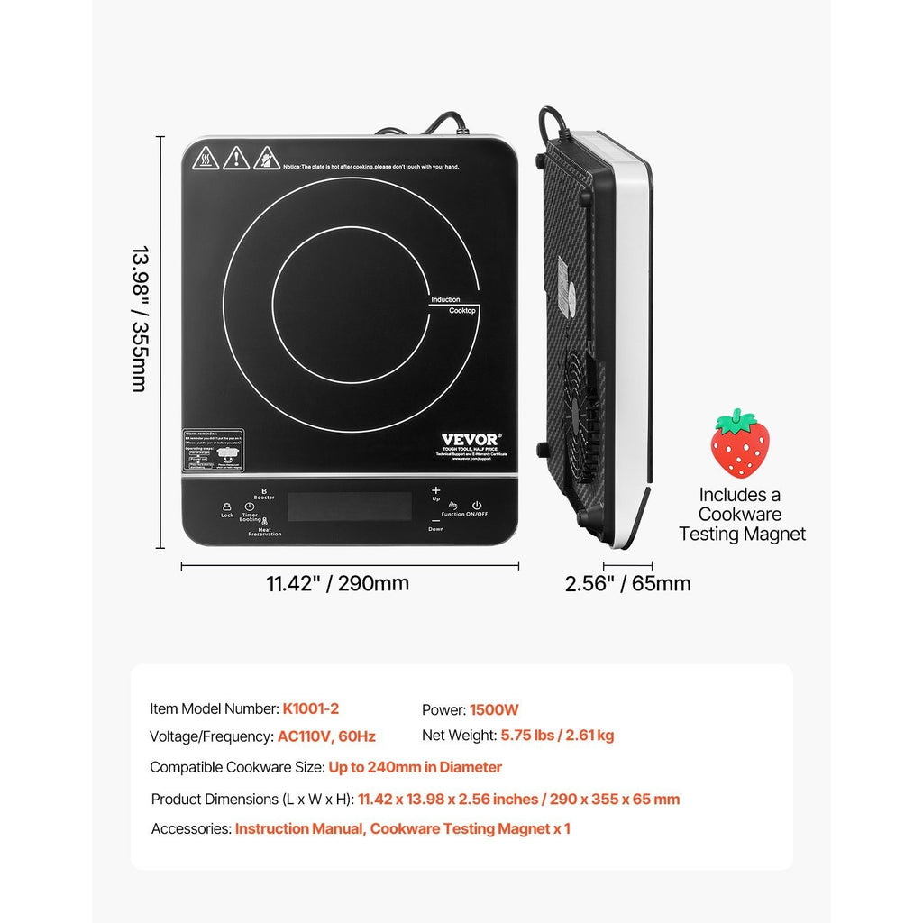 Portable Induction Cooktop 1500W/1800W Countertop Stove, 9-Level Temperature Control Hot Plate
