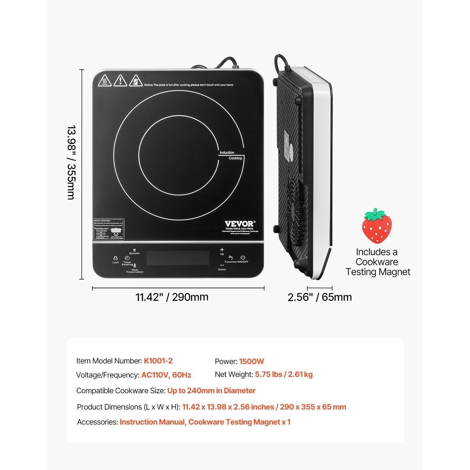 Portable Induction Cooktop 1500W/1800W Countertop Stove, 9-Level Temperature Control Hot Plate
