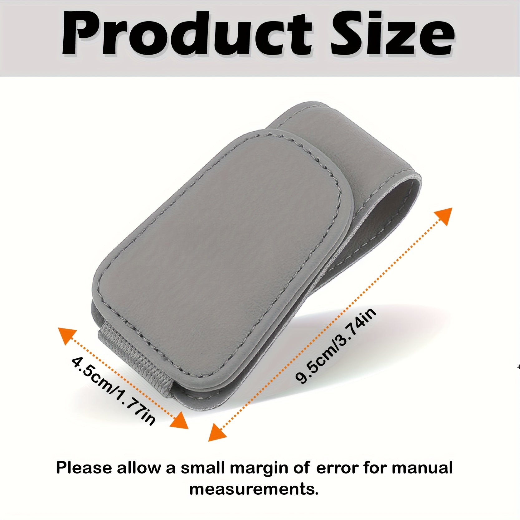 2-Piece Magnetic PU Leather Car Sun Visor Glasses Holder with Card Slot – One-Hand Operation Design, Driver Side Interior Accessory, Gray & Black, Simple Snap Closure, One-Click Grip