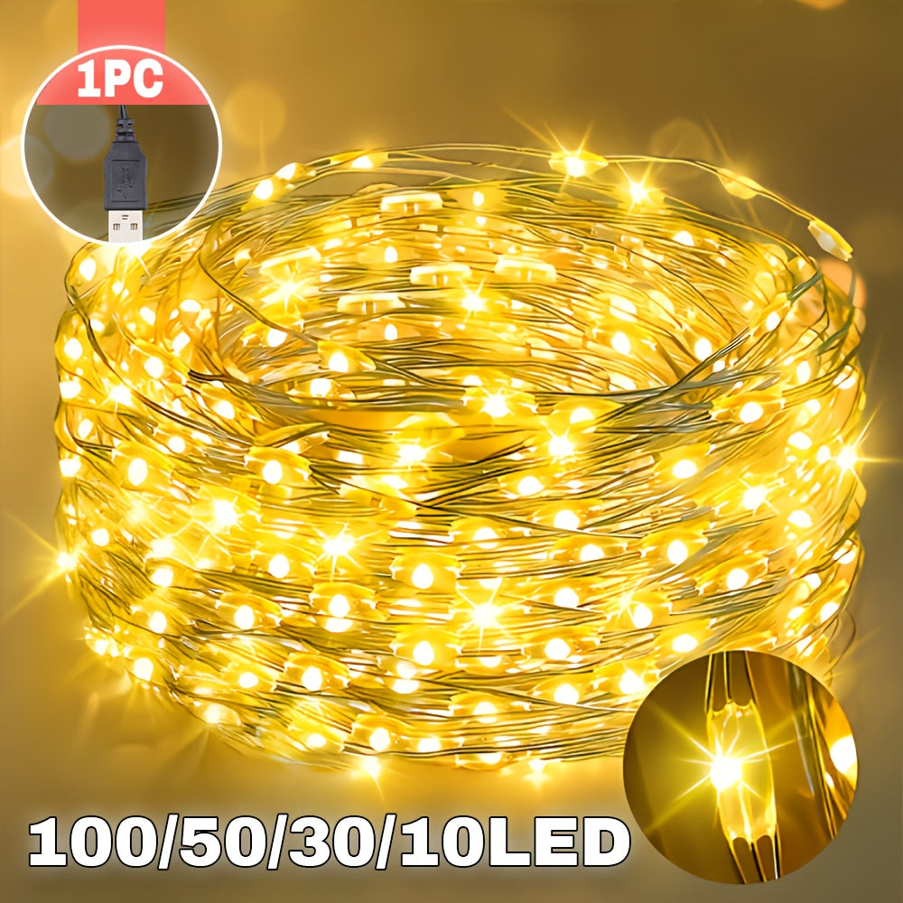 USB铜线灯串，100/50/30/10LED，仙女灯串，用于婚礼、派对、返校、卧室、春季装饰、生日装饰，是圣诞节、情人节、感恩节的最佳选择，室内灯串