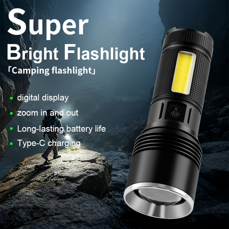 Hand Crank Solar Charging Flashlight, Support Type-C Charging, Built-in Power Bank Function, Portable Torch Ideal for Outdoor Activities