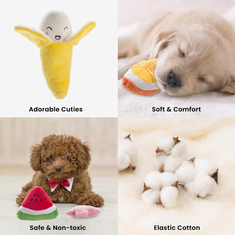 狗狗吱吱玩具，毛绒小型犬玩具，带发声器的填充狗玩具，12件套含收纳袋，适合中小型犬