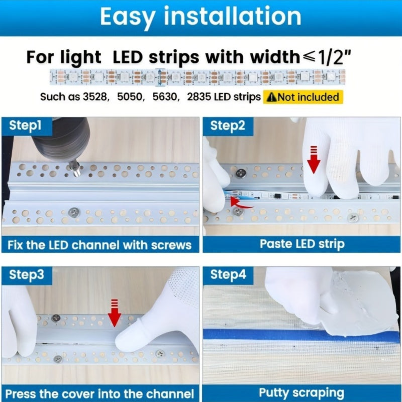 【海运】3.3 英尺/1米 8件装 LED 型材 石膏板暗装 LED 铝通道 LED 灯条扩散器通道,无边嵌入式干墙铝,适用于墙壁和天花板,带乳白色扩散器和端盖