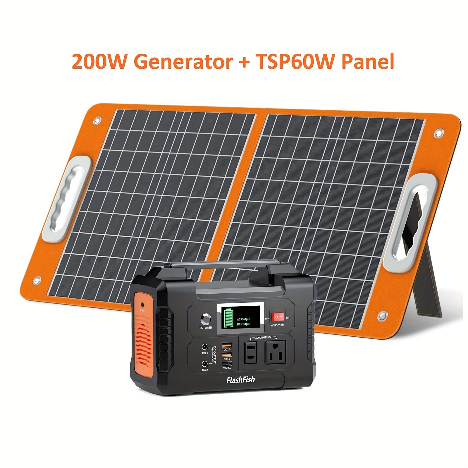 Flashfish 便攜式電源站鋰電池組，120W/150W/200W 便攜式太陽能發電機站，60W/100W 太陽能板可選，151Wh 鋰電池備用電源，具備 110V AC USB DC 輸出，適用於家庭緊急情況、戶外露營、露營車、釣魚