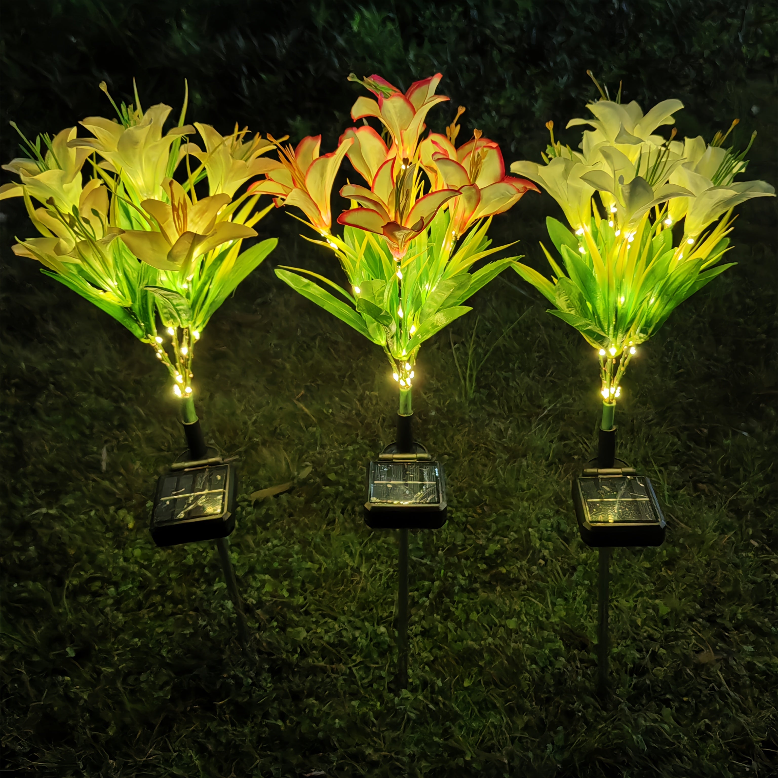 1-Piece Outdoor Solar Garden Light, Upgraded High Simulation 6 Lily Flowers, Spring, Autumn Decorative Solar Outdoor Light, Garden, Courtyard, Path, Lawn, Party, Holiday Decoration