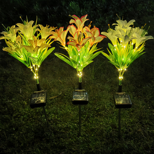 1-Piece Outdoor Solar Garden Light, Upgraded High Simulation 6 Lily Flowers, Spring, Autumn Decorative Solar Outdoor Light, Garden, Courtyard, Path, Lawn, Party, Holiday Decoration