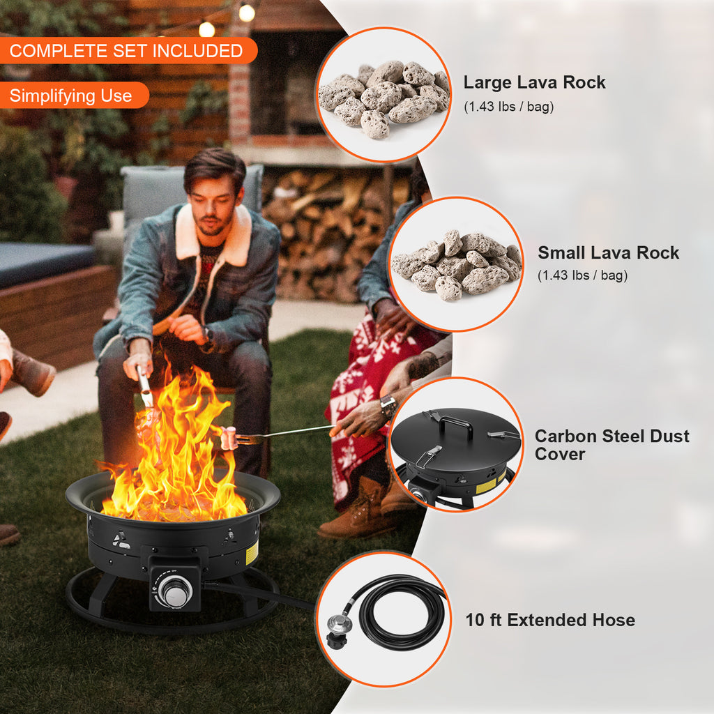 VEVOR Propane Fire Pit 19-Inch Outdoor Portable Gas Fire Pit Heater 58,000 BTU