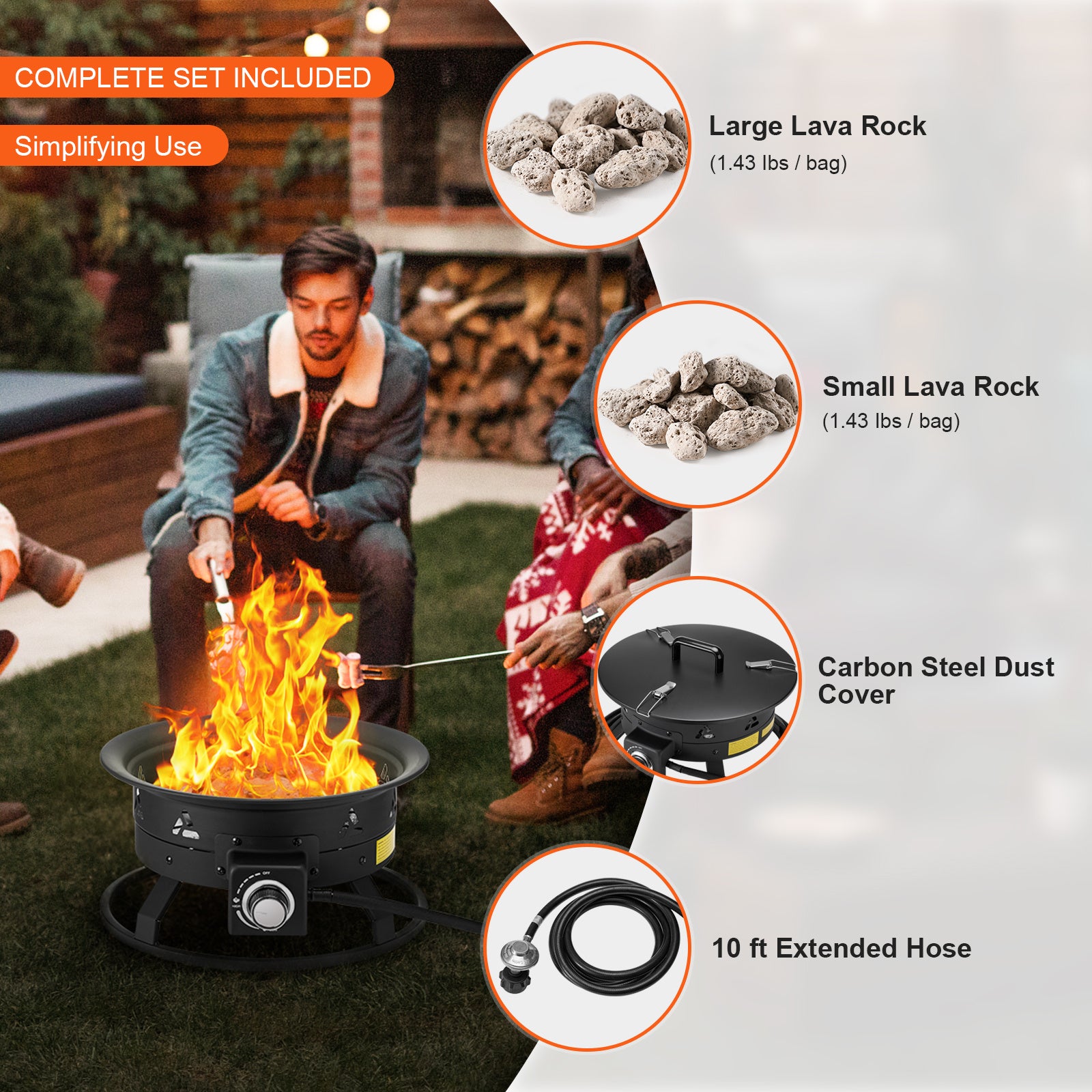 VEVOR Propane Fire Pit 19-Inch Outdoor Portable Gas Fire Pit Heater 58,000 BTU