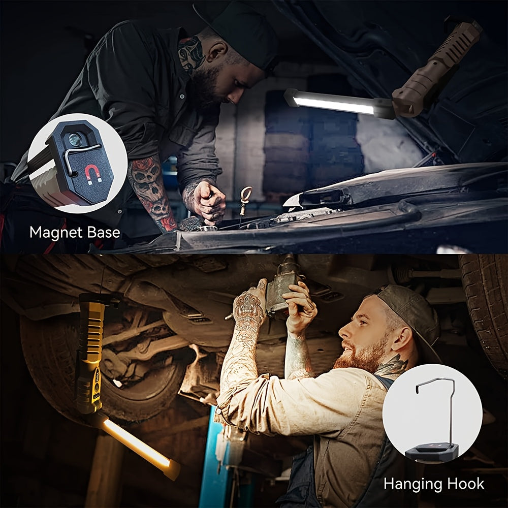 1 Portable LED Flashlight, USB Rechargeable Handheld Light, Foldable COB Work Light with Magnet & Hook, Rotatable Tent Light, 7-Mode 18650 Camping Light, Supports USB Output & Battery Level Indicator