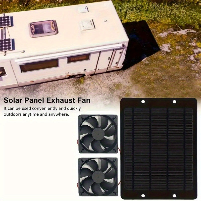 10W Portable Exhaust Ventilator, Dual Solar Panel Fan – for Greenhouses, Small Pet Houses, RV Travel, Camping Windows & Outdoor Spaces | Battery-Free Operation | Durable Solar Fan Assembly, Greenhouse Ventilation, Dual Protective Grilles