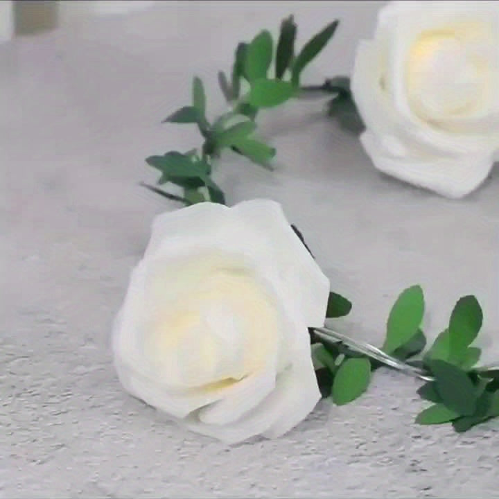 一件装人造玫瑰花串灯， 电池供电花仙子灯，暖白色串灯室内用于聚会、婚礼、生日和装饰（不带电池）