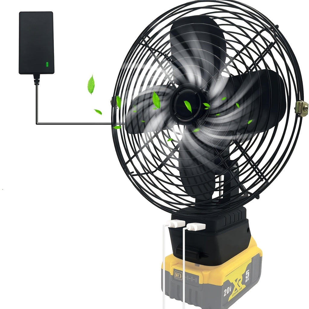 18V/20V Battery Powered Portable Cordless Fan, Cordless Working Fan with Battery Supply, 20W 3500RPM Brushless Motor Fan with Low Voltage Protection, Industrial Grade USB Port (Battery Not Included)