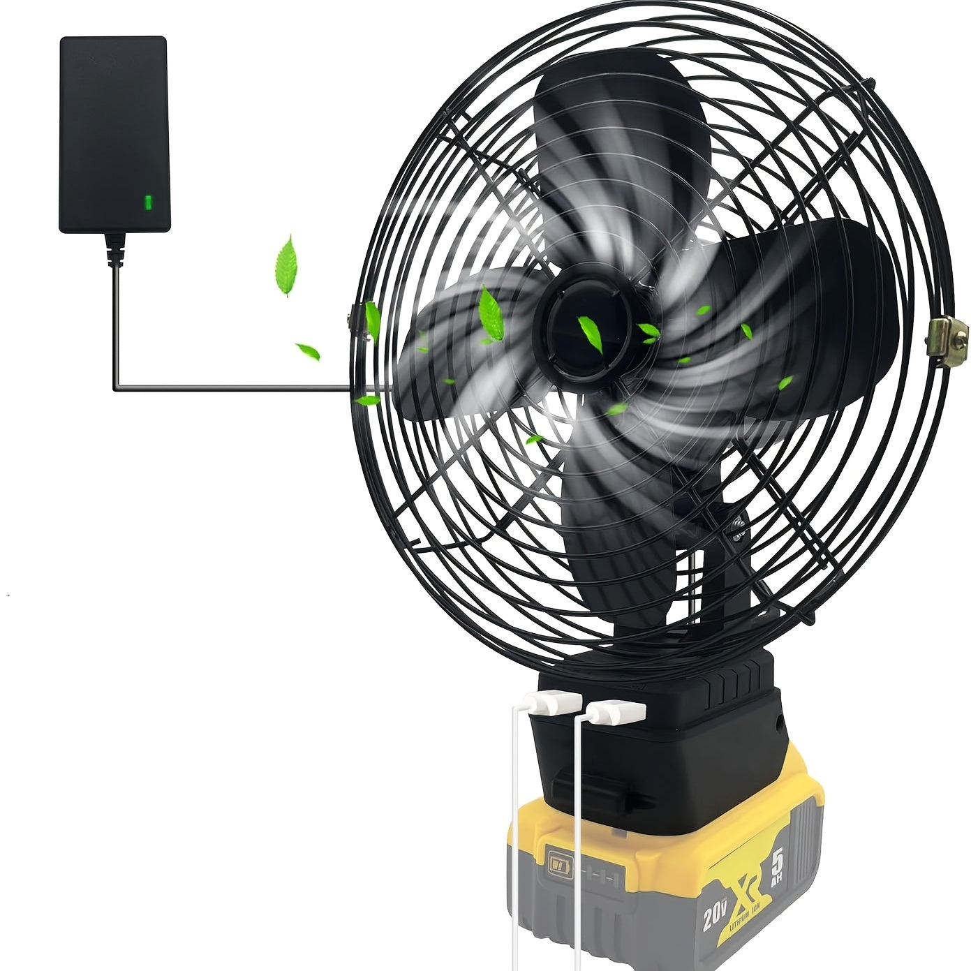 18V/20V Battery Powered Portable Cordless Fan, Cordless Working Fan with Battery Supply, 20W 3500RPM Brushless Motor Fan with Low Voltage Protection, Industrial Grade USB Port (Battery Not Included)