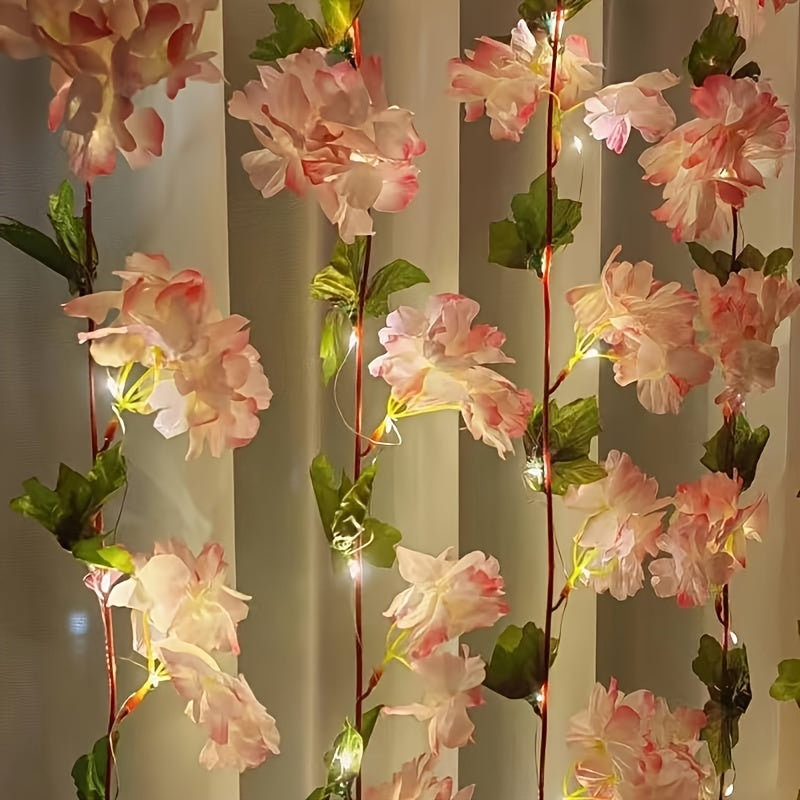 6.56/16.4英尺樱花仙女灯串，装饰樱花灯，电池供电灯串（不含电池），适合室内外使用，非常适合庭院、窗户和节日装饰