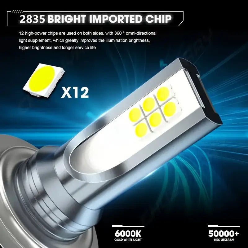2-Pack H7 LED Headlights - 6000K Super Bright Xenon-Compatible, Plug-and-Play High/Low Beam Integrated with Wiring Harness, Suitable for Trucks, Motorcycles (Fits H7 Bulb Socket)