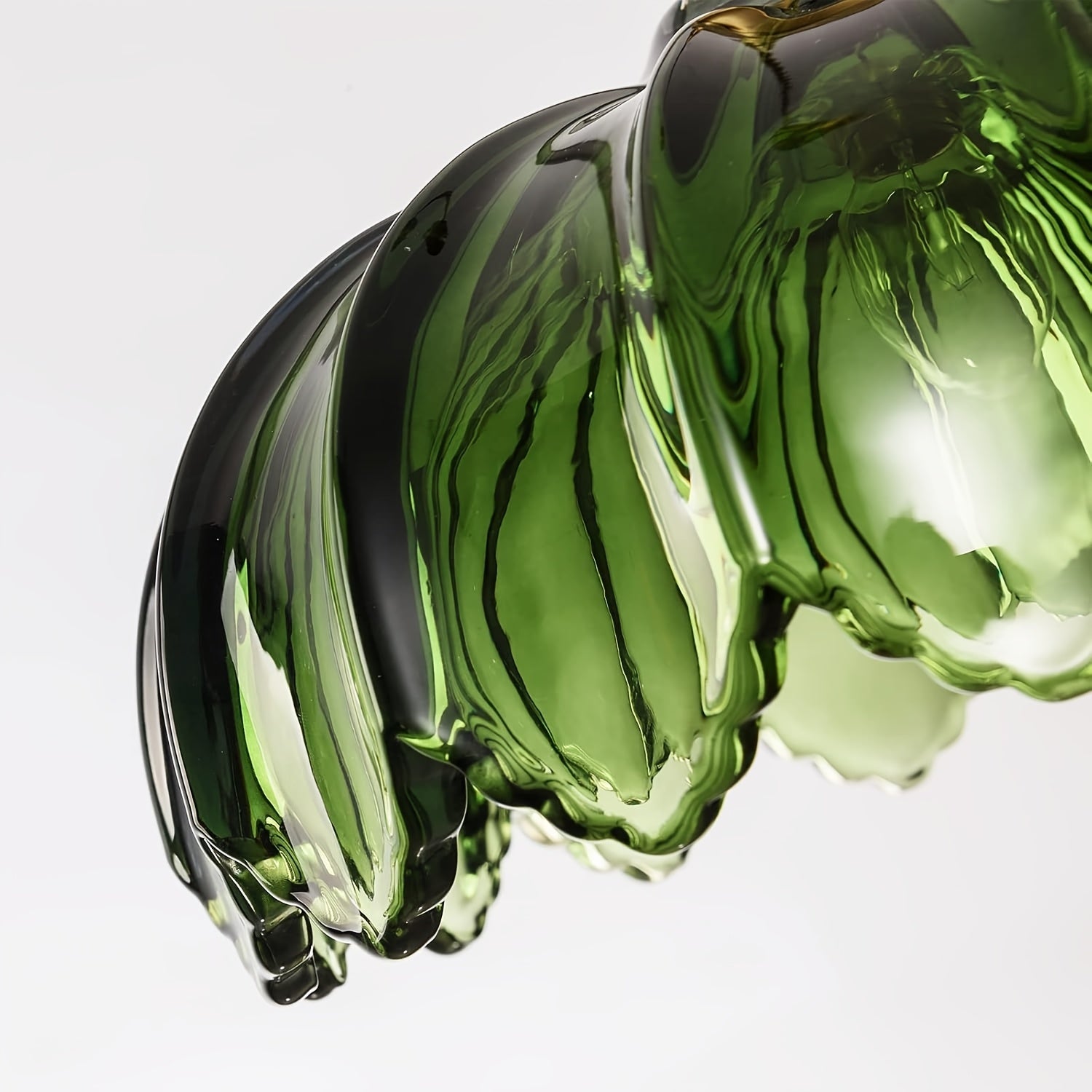 Green Glass Pendant Light with US Plug, Exquisite Handmade Craftsmanship, Unique Color, E26 Base, Suitable for Kitchen Island, Bedroom, Dining Room, Living Room