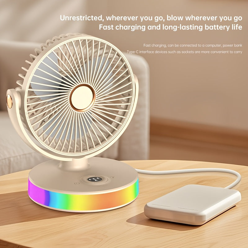 New Desktop Fan with Charging Port, Adjustable Wind Direction and Ambient Light Function, Ideal for Desk Office and Living Room Use