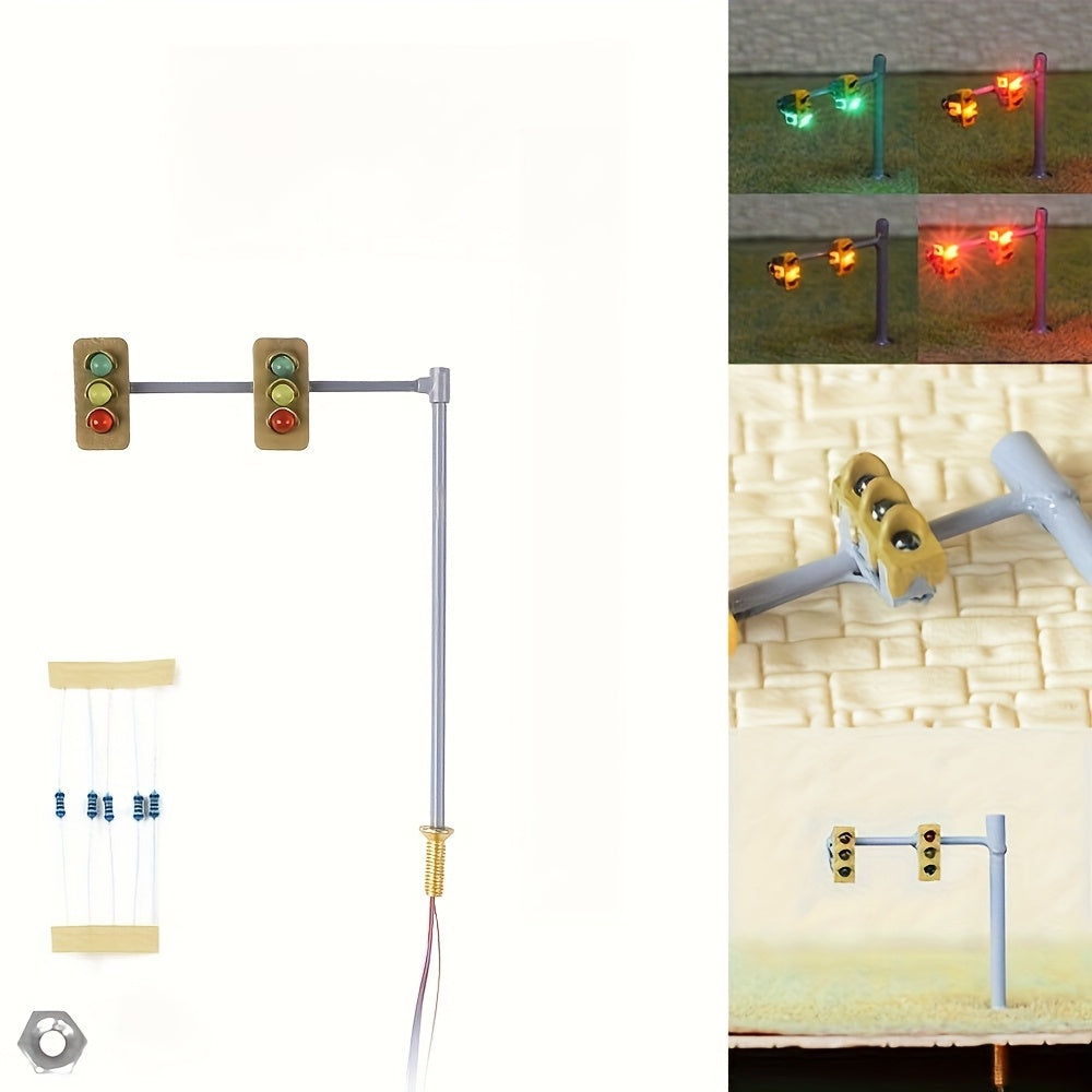 1 Set N Scale Traffic Light & Crosswalk Model, LED Pedestrian Street Signal Light, Railway & Train Layout Accessories