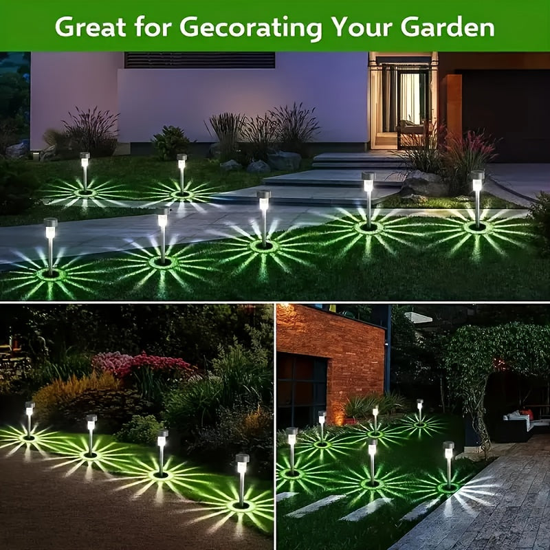 10-Piece Outdoor Stainless Steel Solar LED Light Set. Garden Decoration, IPX4 Waterproof Rating Solar Landscape Light. Suitable for Patio, Lawn, Walkway, Courtyard, Garden, Festivals, Parties, Gatherings