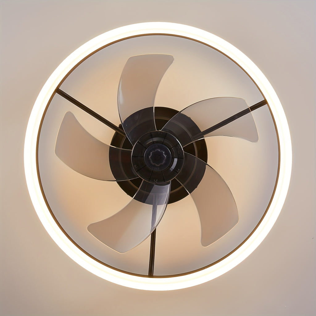 Low Profile 19.7 Inch Ceiling Fan with Light & Remote, Dimmable LED 3000K-6000K, 6 Speed Levels, Black Chandelier Fan for Bedroom Living Room