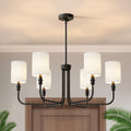 Modern 6-Light Black Pendant Light with Cylindrical Fabric Shade, Suitable for Dining Room, Living Room, Bedroom, Foyer - Industrial Vintage Style Pendant Light, E12 Socket Non-Integrated Light Source, Bulb Not Included
