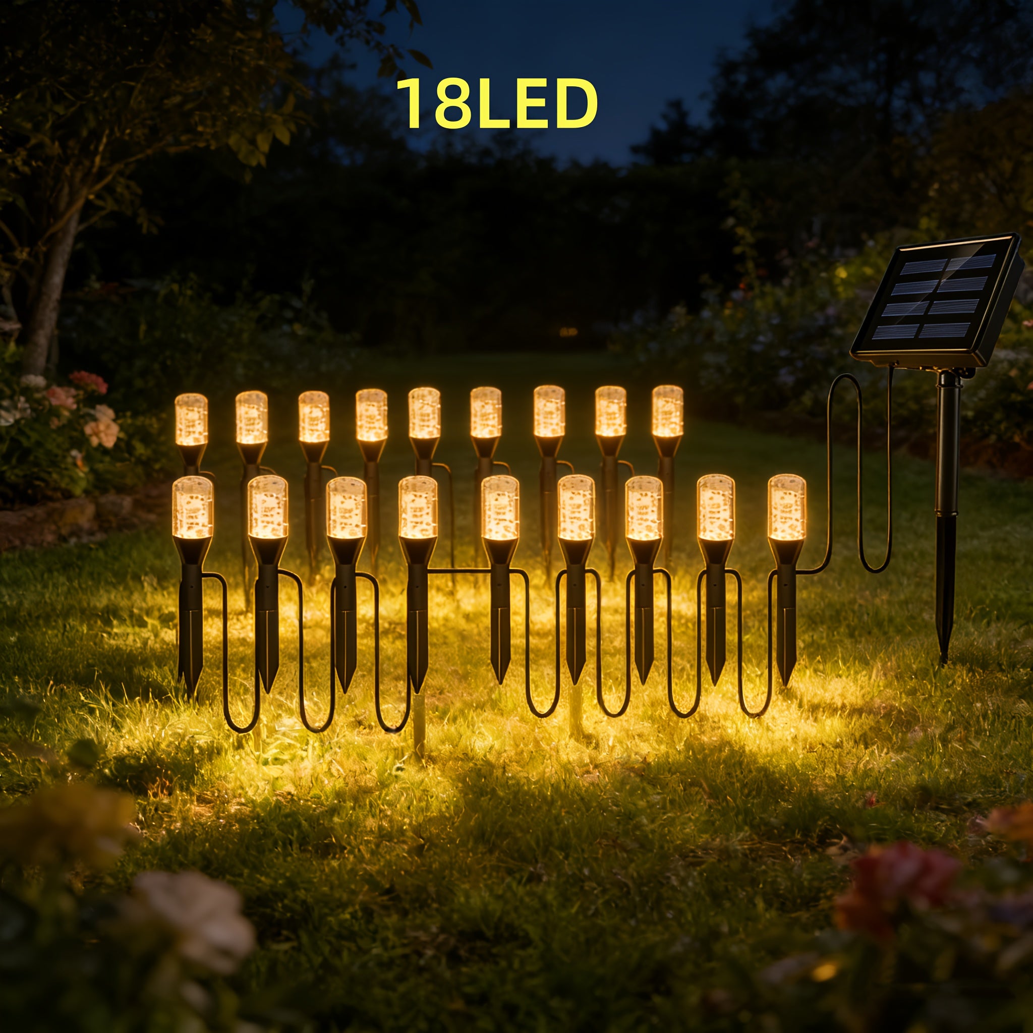 18-Piece Outdoor Solar Light, Colorful LED Ice Silk Garden Ground Insert Light, IP54 Waterproof Rating, Warm Light Landscape Lighting, Suitable for Courtyard, Lawn, Patio, Walkway, Fence and Party Decoration (Warm Light / White Light / RGB)