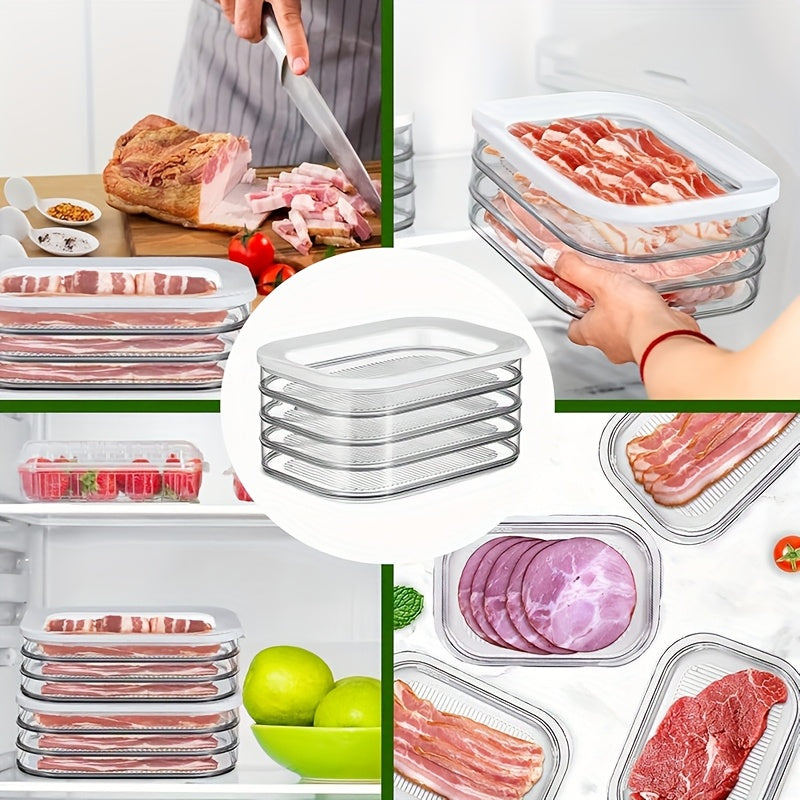 1/2/3/4 Tier Stackable Food Storage Containers, Fridge Storage Boxes, Meat Fresh-Keeping Box, Cooked Food Organizer, Stackable Leak-Proof Sealed Design, Reusable for Refrigerator & Freezer, Suitable for Cheese