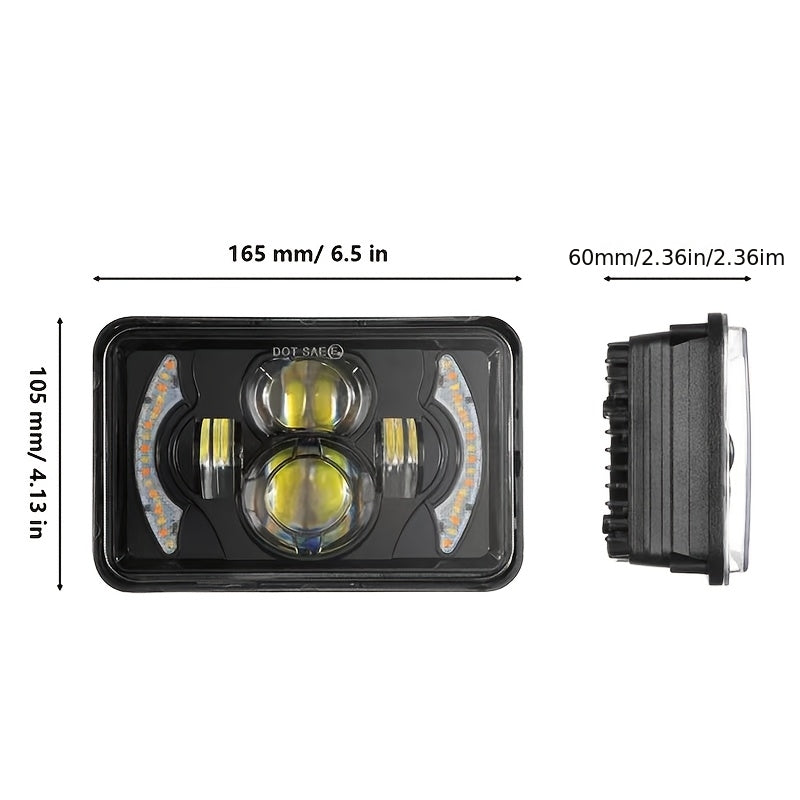 4X6 Inch LED Headlight High/Low Beam Integrated with White/Amber Daytime Running Light, Compatible with H4651 H4652 H4656 H4666, for Sedan, Truck, Off-Road Vehicle Modification