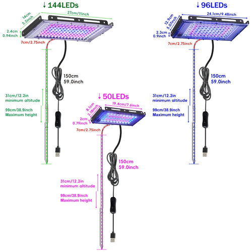 144/96/50 LED Full Spectrum Plant Grow Light with Ground Insert Stand, Easy Installation, Large Lighting Coverage, Equipped with USB Plug, On/Off Switch and 150cm Power Cord, Ideal for Indoor Seedling Cultivation, Promotes Plant Leaf Growth
