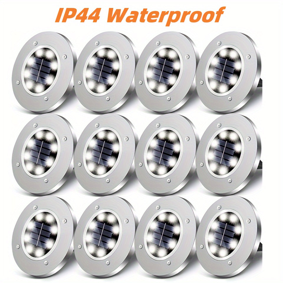 8/12-Piece Outdoor Solar Ground Light, 8-LED Solar Landscape Courtyard Light, IP44 Rating, Suitable for Path, Courtyard, Lawn and Driveway, White