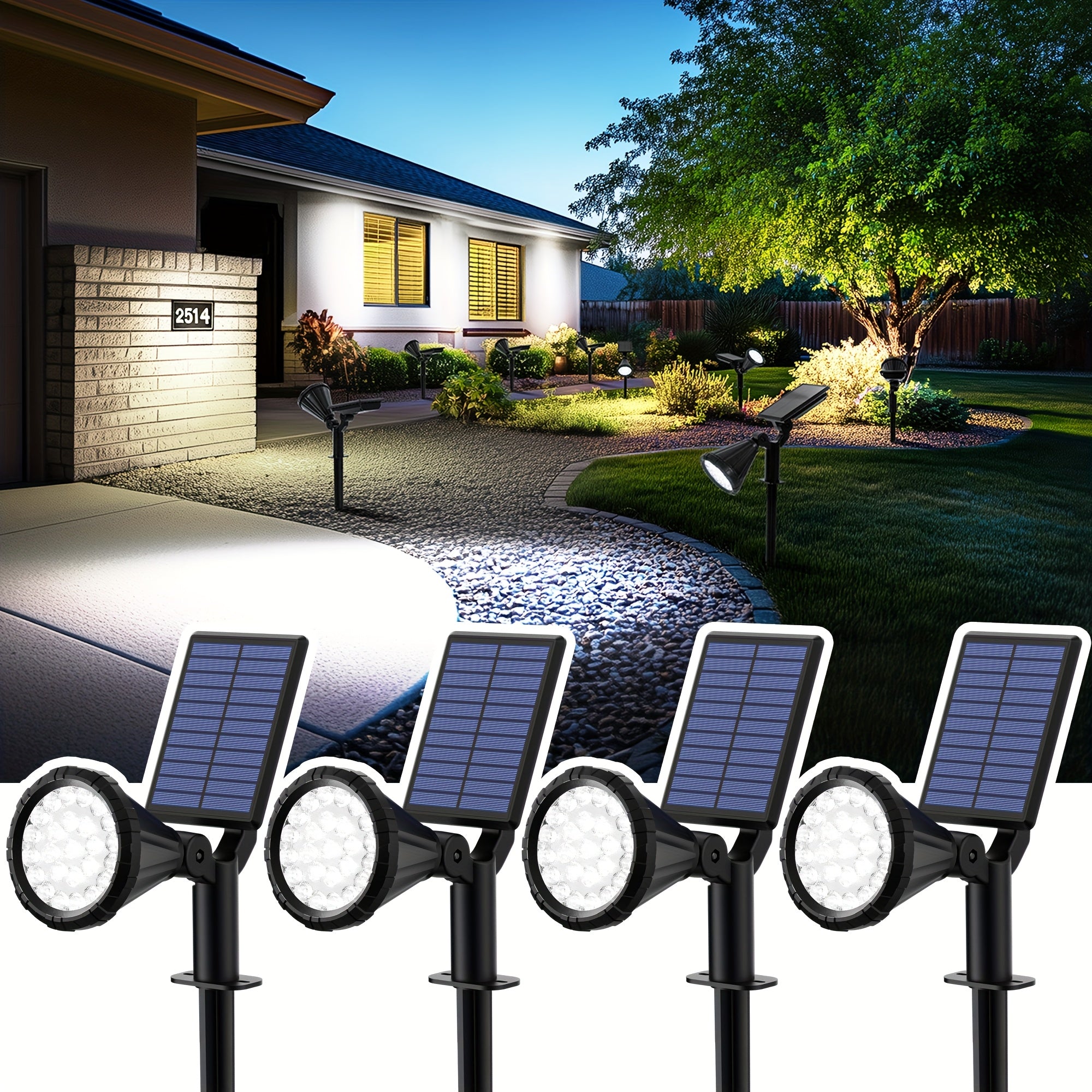 4-pack solar spotlight outdoor IP65 waterproof, flag accent lighting, solar Halloween decorative light, outdoor tree, house, yard, garden, landscape spotlight for Christmas decoration (cool/warm light)