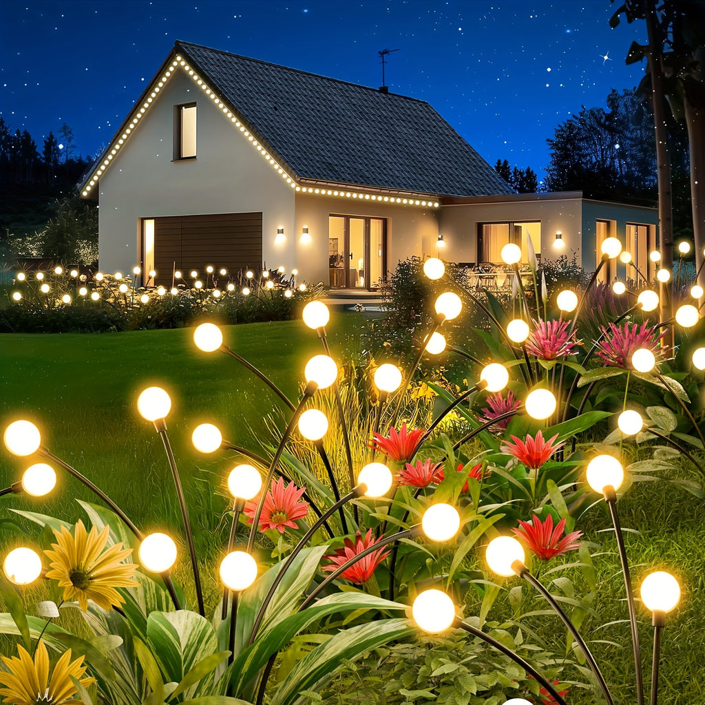 4 Pack Solar Garden Light, 32 LED Beads, Firefly Ground Light, IP44 Outdoor Decorative LED Light, Garden Decorative Globe Light, Festival Party Christmas Independence Day Dancing Lighting, Add Bright Decoration to Your Garden