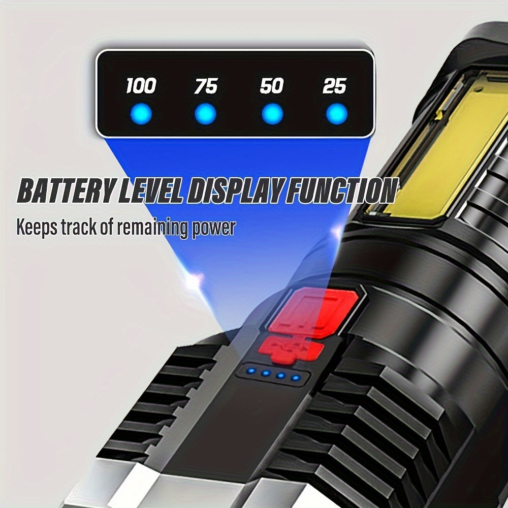 Ultra-Bright Flashlight, USB Rechargeable Flashlight with 5 LEDs & COB Side Light - 4-Mode Flashlight