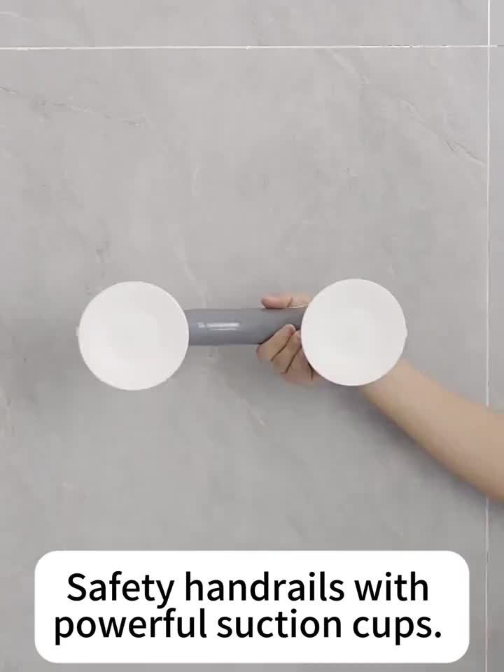 2-Pack No-Drill Bathroom Grab Bar - Strong Suction Cup Anti-Slip Safety Rail for Elderly, Shower Fall Prevention Handle Bar, Height Adjustable Universal (Vacuum Suction / Tool-Free Installation)