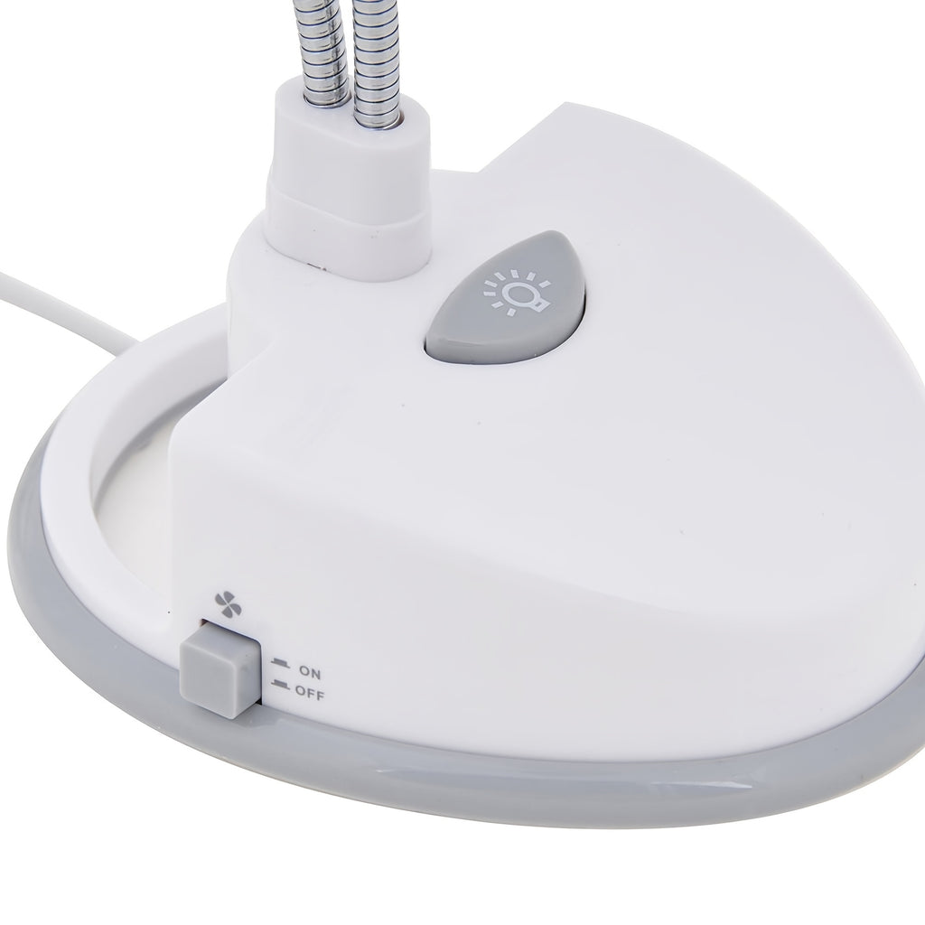 2-in-1 Portable Desk Lamp with Mini Fan, 12 LED Flexible Dual Gooseneck Table Light, Battery or USB Powered, Compact Desktop Accessory for Reading, Study, Office and Dormitory
