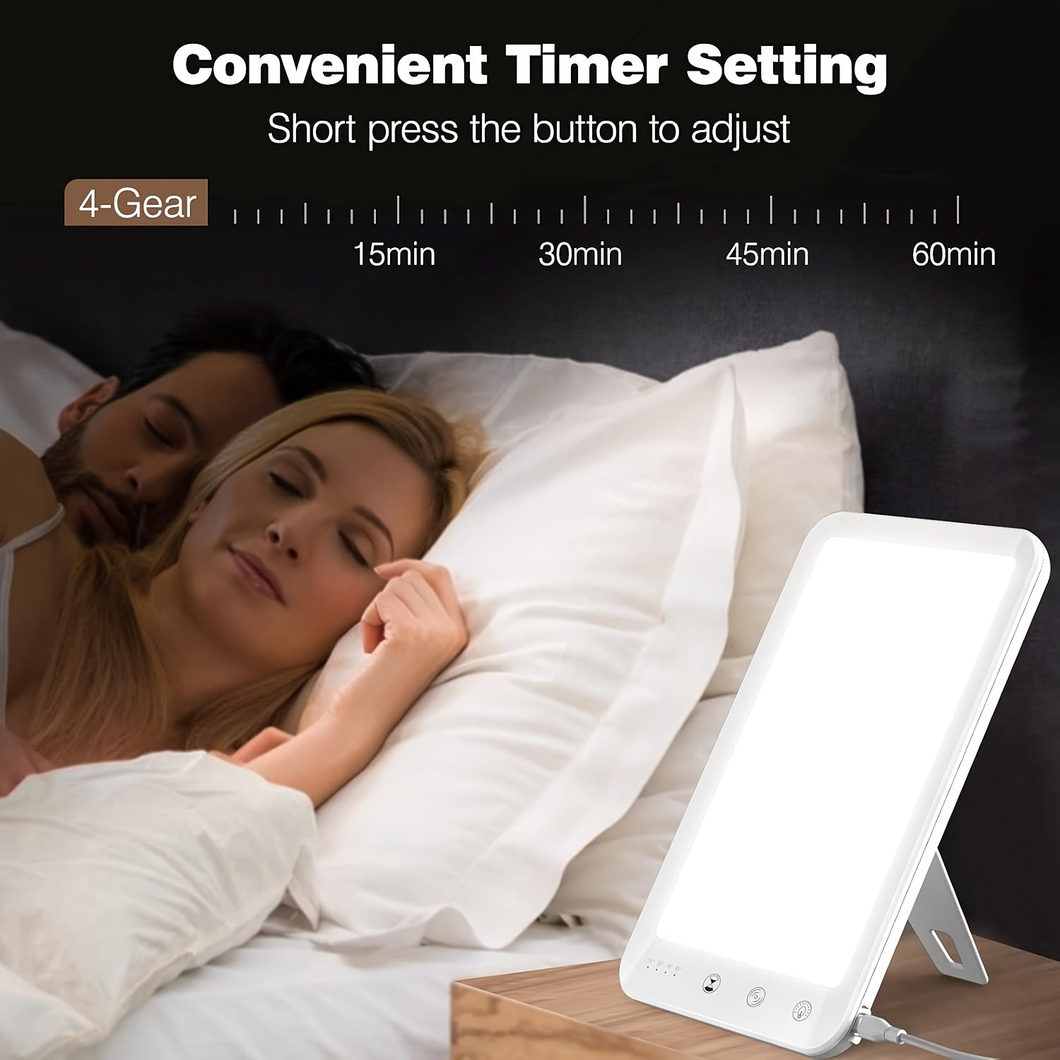 Ultra-Thin UV-Free 10000 Lux LED Daylight Lamp, Touch Control, 5-Level Dimmable Brightness & Color Temperature, 4 Timer Functions, Ideal for Winter Use